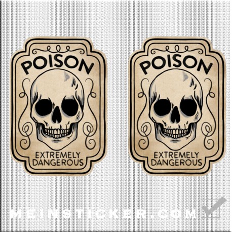 Sticker mit Totenkopf Poison extremely dangerous. Jetzt bestellen!✅